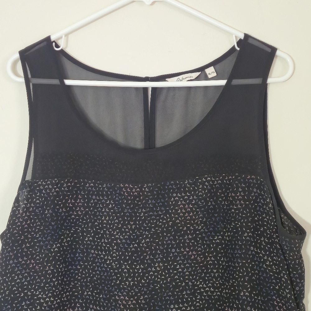 Reitmans XL Black Micro Print Georgette Tank Top Asymmetric Hem Contemporary Chi - Picture 2 of 12